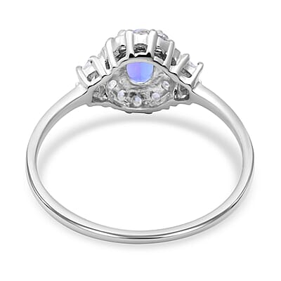 Tanzanite and White Zircon 1.15 ctw Ring in Platinum Over Sterling Silver (Size 5.5)