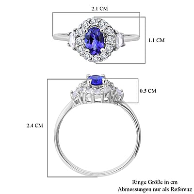 Tanzanite and White Zircon 1.15 ctw Ring in Platinum Over Sterling Silver (Size 5.5)