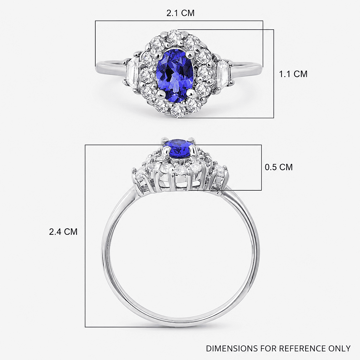 Tanzanite and White Zircon 1.15 ctw Ring in Platinum Over Sterling Silver (Size 5.5)
