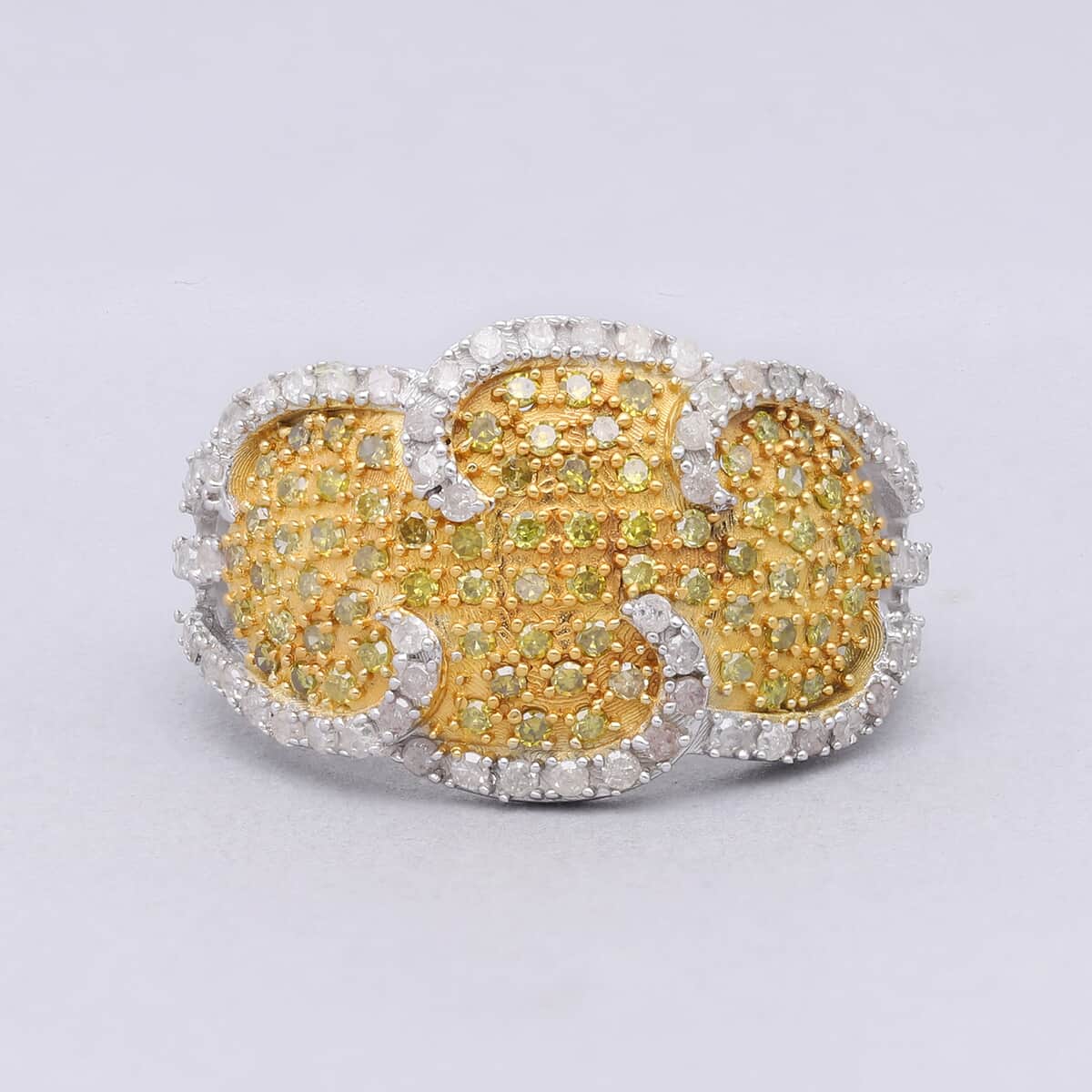 Yellow and White Diamond Ring in Rhodium & Platinum Over Sterling Silver (Size 7.0) 1.00 ctw image number 1