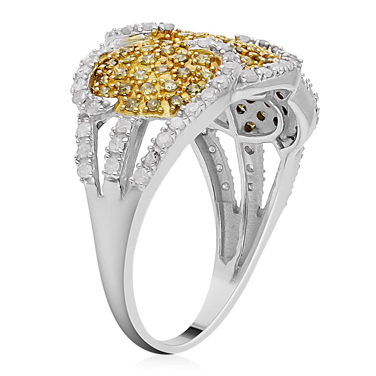 Yellow and White Diamond Ring in Rhodium & Platinum Over Sterling Silver (Size 7.0) 1.00 ctw image number 3