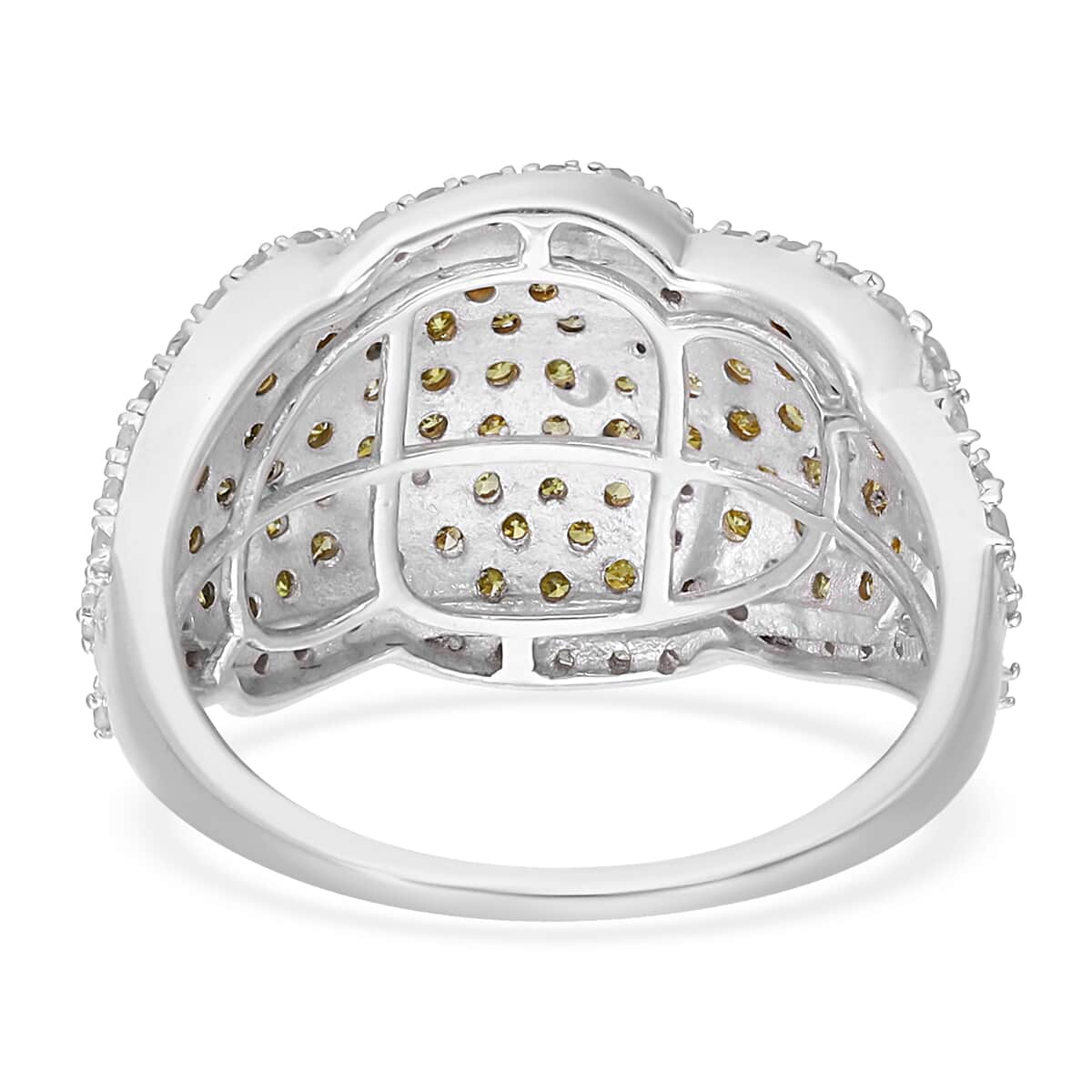 Yellow and White Diamond Ring in Rhodium & Platinum Over Sterling Silver (Size 7.0) 1.00 ctw image number 4