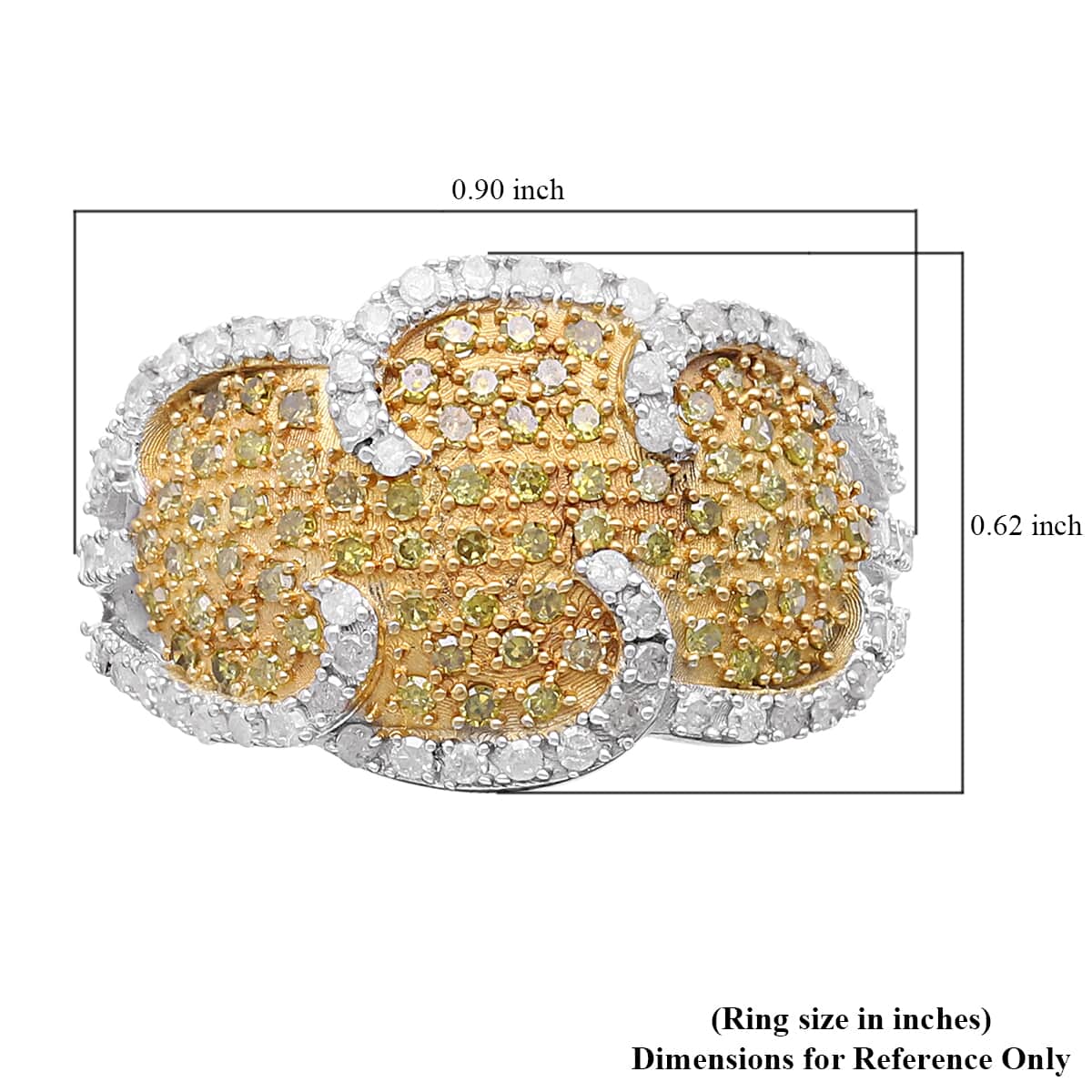 Yellow and White Diamond Ring in Rhodium & Platinum Over Sterling Silver (Size 7.0) 1.00 ctw image number 5