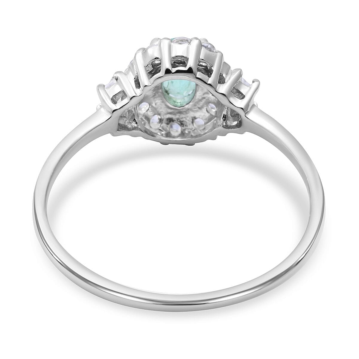 Emerald and White Zircon 1.10 ctw Ring in Platinum Over Sterling Silver (Size 10.0)