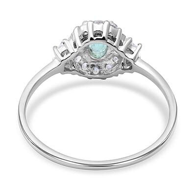 Emerald and White Zircon 1.10 ctw Ring in Platinum Over Sterling Silver (Size 10.0)