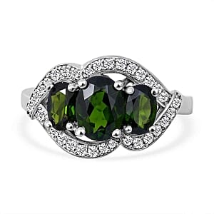 Chrome Diopside and White Zircon 3.12 ctw Ring in Platinum Over Sterling Silver (Size 5.5)