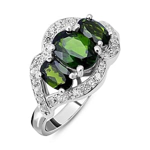 Chrome Diopside and White Zircon 3.12 ctw Ring in Platinum Over Sterling Silver (Size 5.5)