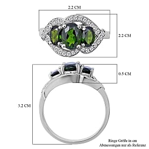 Chrome Diopside and White Zircon 3.12 ctw Ring in Platinum Over Sterling Silver (Size 5.5)