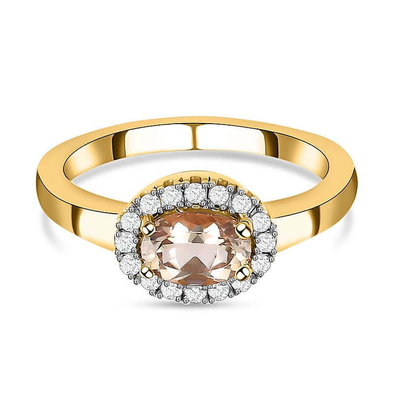 Turkizite and White Zircon 0.92 ctw Ring in 18K Vermeil Yellow Gold Over Sterling Silver (Size 11.5)