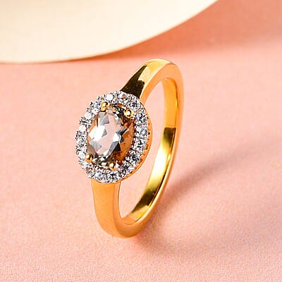 Turkizite and White Zircon 0.92 ctw Ring in 18K Vermeil Yellow Gold Over Sterling Silver (Size 11.5)
