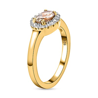 Turkizite and White Zircon 0.92 ctw Ring in 18K Vermeil Yellow Gold Over Sterling Silver (Size 11.5)