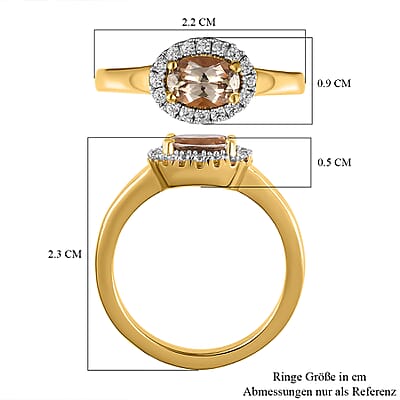 Turkizite and White Zircon 0.92 ctw Ring in 18K Vermeil Yellow Gold Over Sterling Silver (Size 11.5)