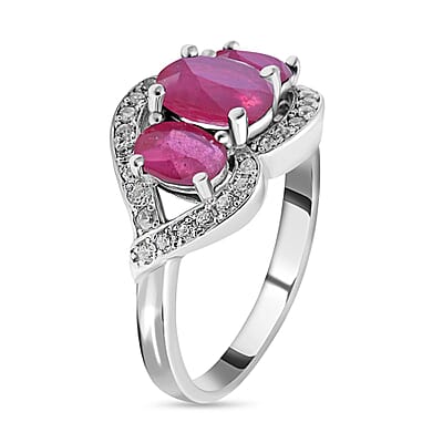 Niassa Ruby (FF) and White Zircon 3.12 ctw Ring in Platinum Over Sterling Silver (Size 11.5)