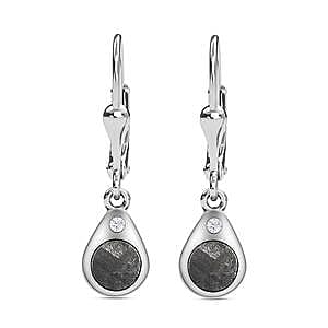 Meteorite and White Zircon Lever Back 4.33 ctw Earrings in Platinum Over Sterling Silver