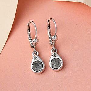 Meteorite and White Zircon Lever Back 4.33 ctw Earrings in Platinum Over Sterling Silver
