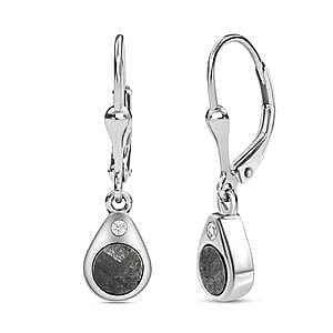 Meteorite and White Zircon Lever Back 4.33 ctw Earrings in Platinum Over Sterling Silver