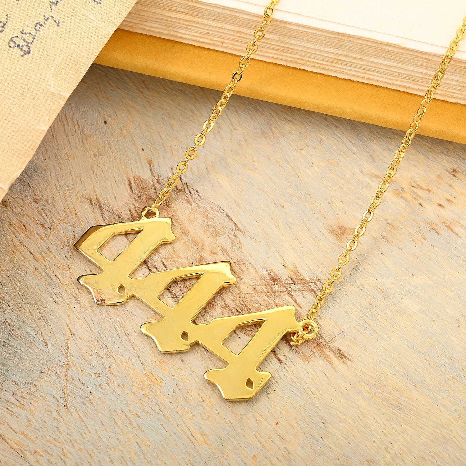 Classic Angel Lucky Number Triple 4 14K YG Over Sterling Silver Necklace 18 Inches 3.70 Grams
