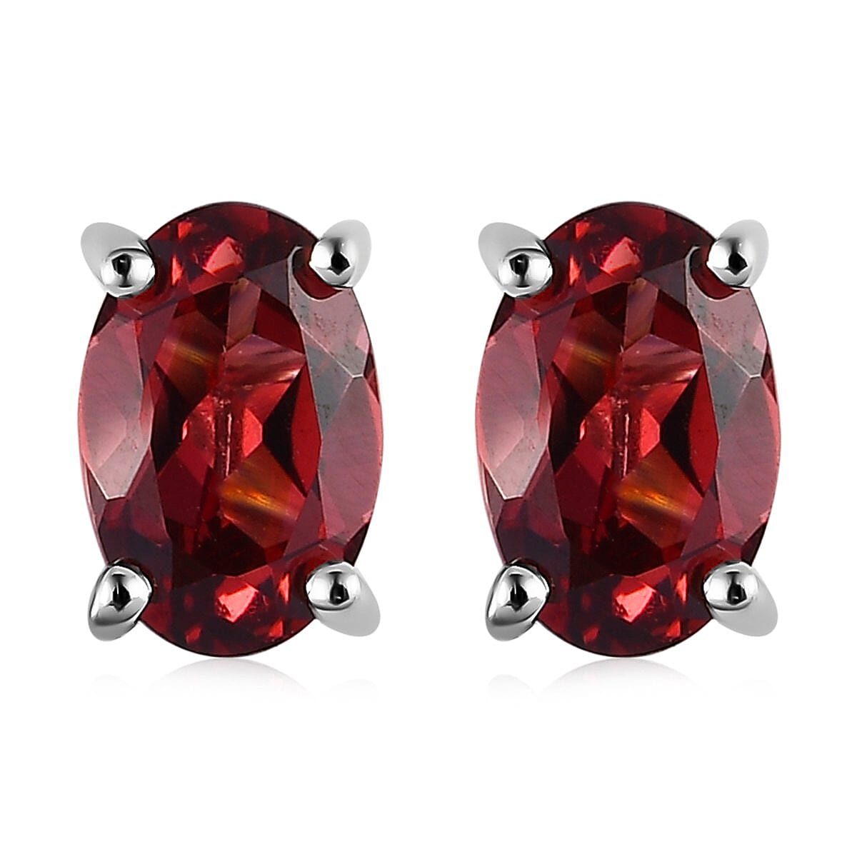 Lotus Garnet Solitaire Stud Earrings in Platinum Over Sterling Silver, Garnet Jewelry, Birthday Anniversary Gift For Her 1.00 ctw