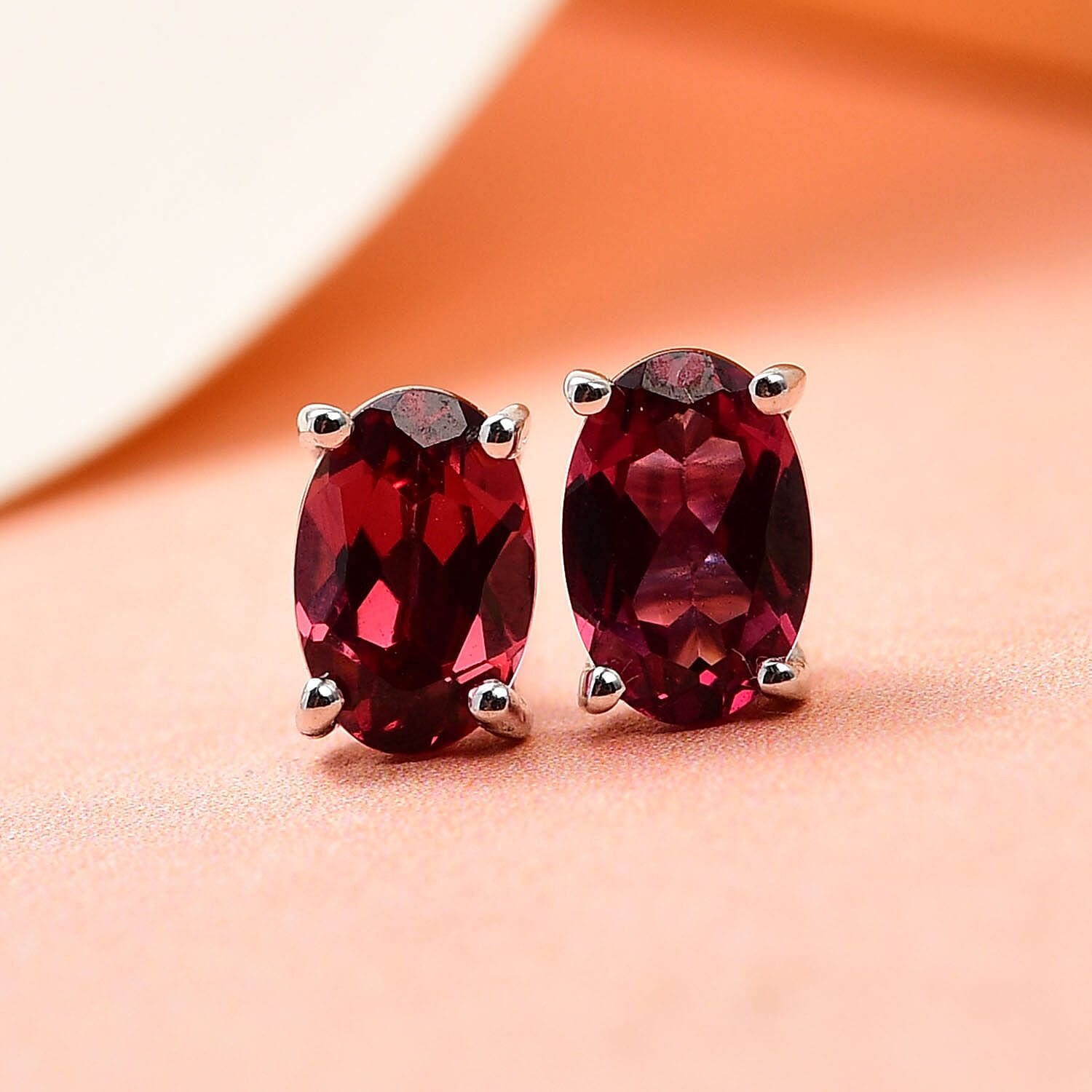 Lotus Garnet Solitaire Stud Earrings in Platinum Over Sterling Silver, Garnet Jewelry, Birthday Anniversary Gift For Her 1.00 ctw