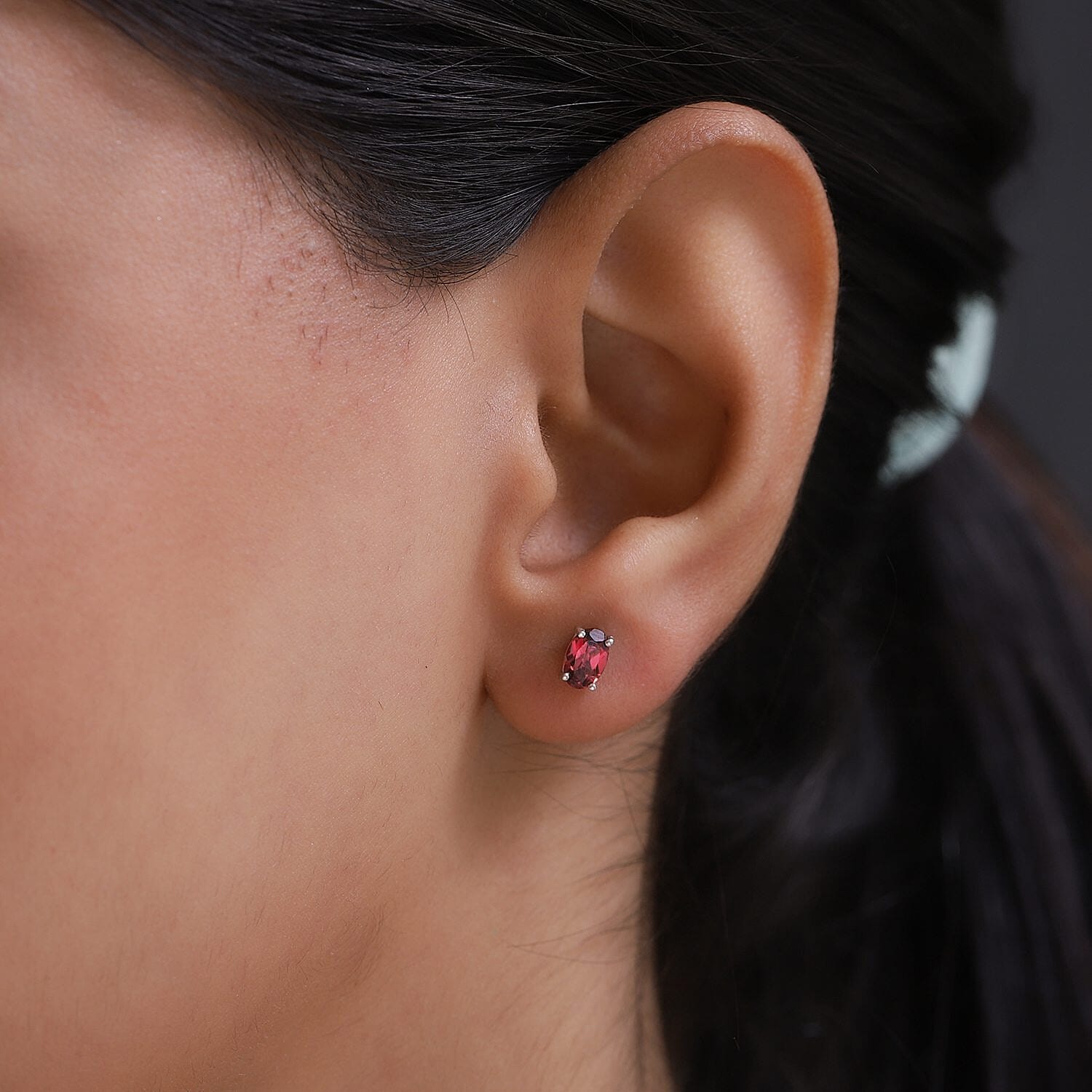 Lotus Garnet Solitaire Stud Earrings in Platinum Over Sterling Silver, Garnet Jewelry, Birthday Anniversary Gift For Her 1.00 ctw