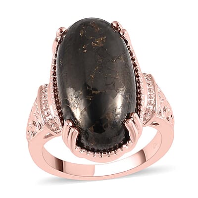 Matrix Silver Shungite Ring in 14K Rose Gold Over Copper with Magnet (Size 10.0) 6.35 ctw