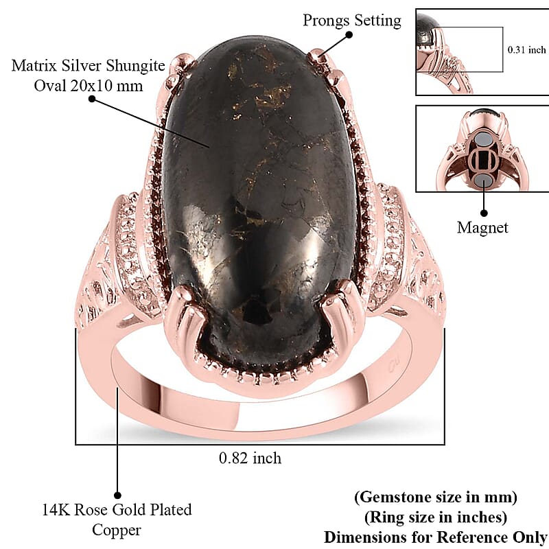 Matrix Silver Shungite Ring in 14K Rose Gold Over Copper with Magnet (Size 10.0) 6.35 ctw