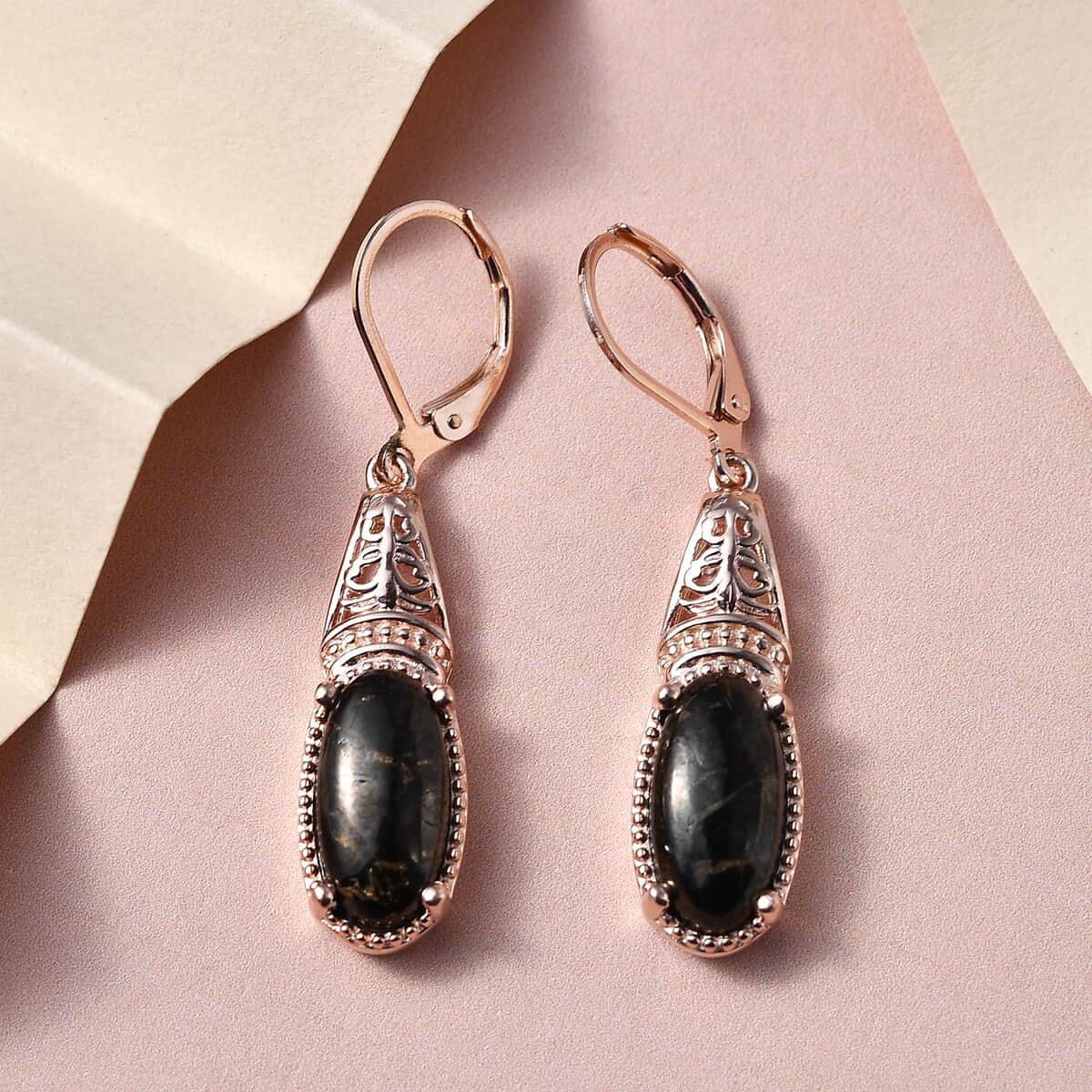 Matrix Silver Shungite Earrings in 14K Rose Gold Over Copper with Magnet and Stainless Steel 4.50 ctw image number 1