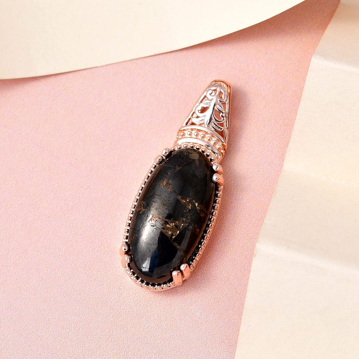 Matrix Silver Shungite Pendant in 14K RG Over Copper with Magnet 6.40 ctw image number 1