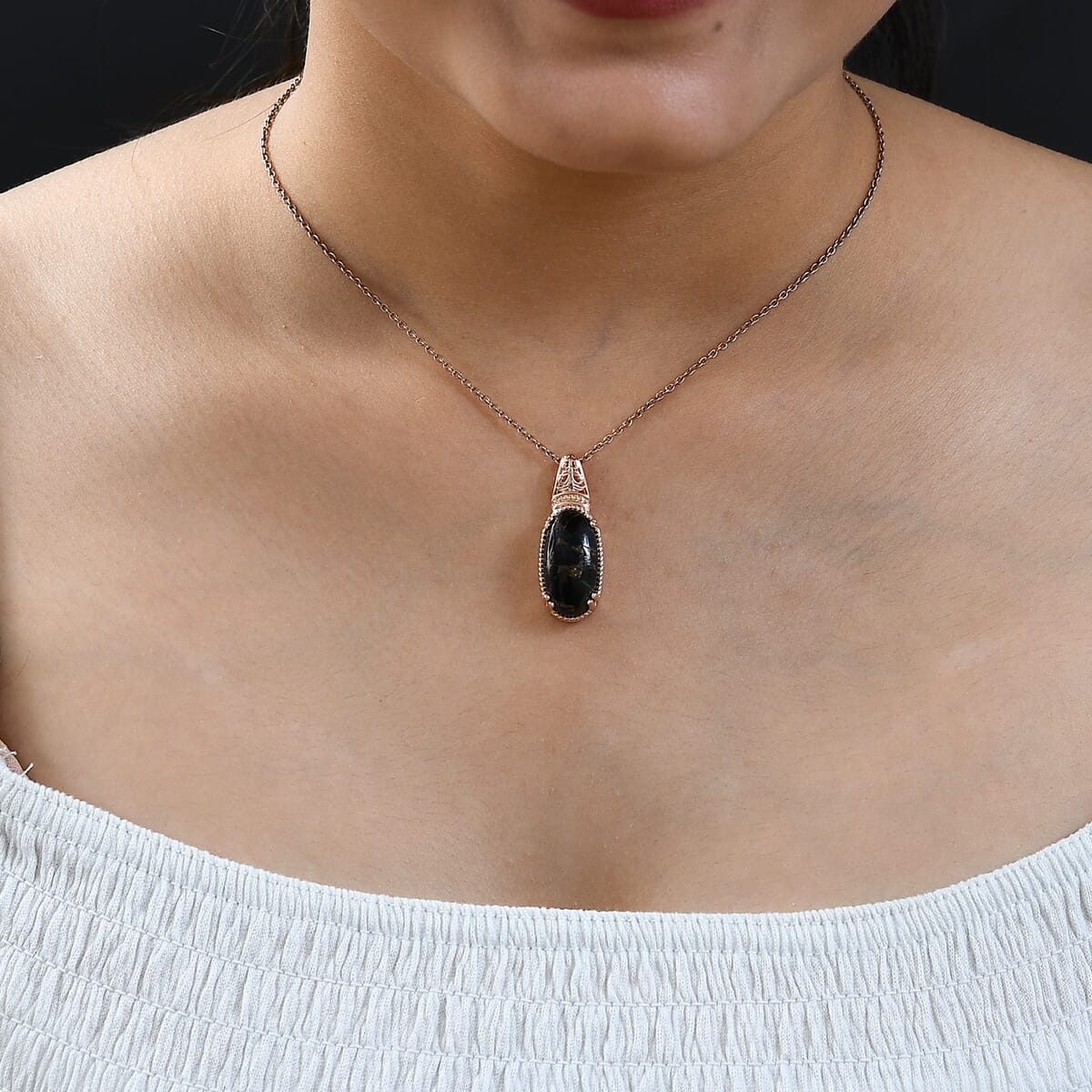 Matrix Silver Shungite Pendant in 14K RG Over Copper with Magnet 6.40 ctw image number 2