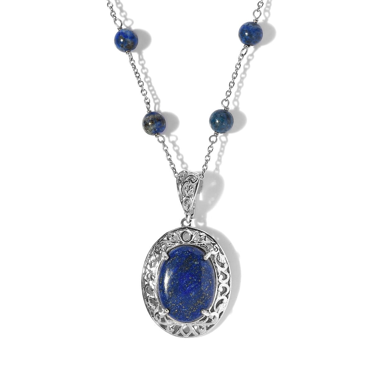 Karis Lapis Lazuli Necklace (18 Inches) in Platinum Bond and Stainless Steel 18.10 ctw , Tarnish-Free, Waterproof, Sweat Proof Jewelry image number 0