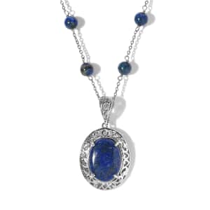 Karis Lapis Lazuli Necklace (18 Inches) in Platinum Bond and Stainless Steel 18.10 ctw , Tarnish-Free, Waterproof, Sweat Proof Jewelry