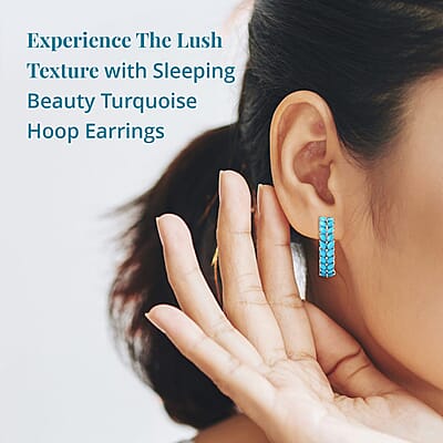 Sleeping Beauty Turquoise Hoop Earrings in Platinum Plated Sterling Silver, Turquoise Hoops, Silver Jewelry For Women 5.60 ctw