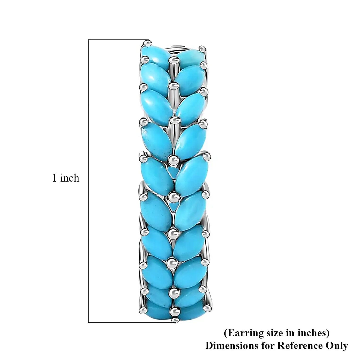 Sleeping Beauty Turquoise Hoop Earrings in Platinum Plated Sterling Silver, Turquoise Hoops, Silver Jewelry For Women 5.60 ctw