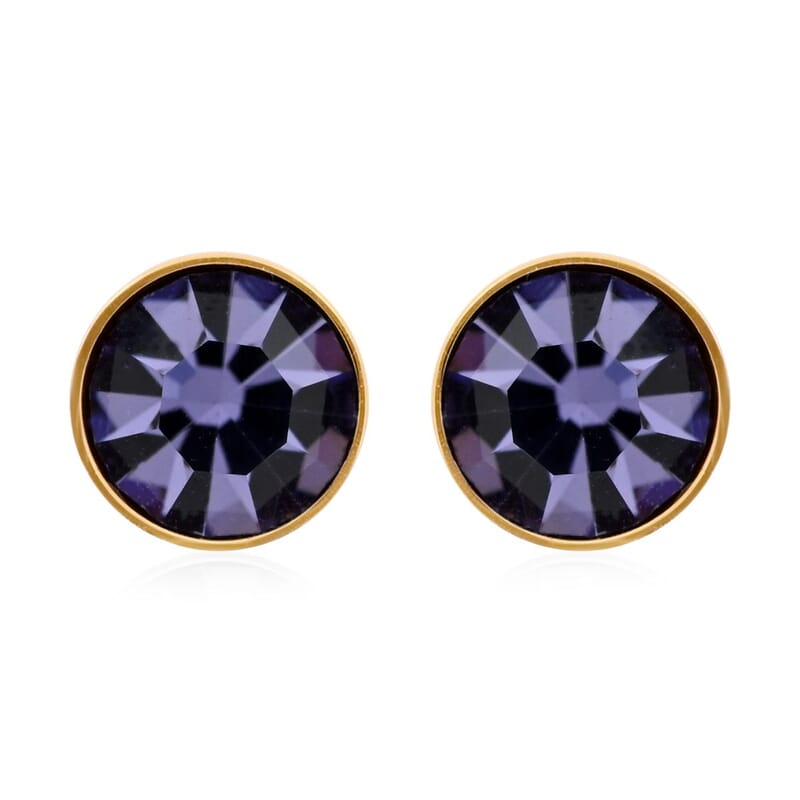Purple Austrian Crystal Stud Earrings in ION Plated YG Stainless Steel