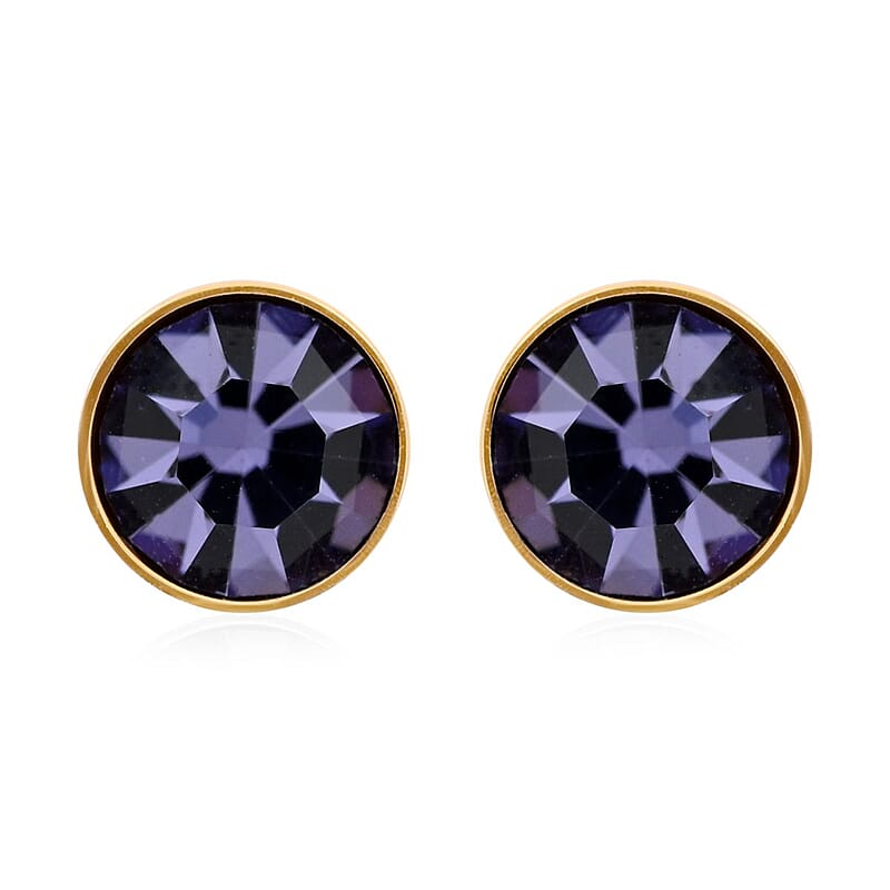 Purple Austrian Crystal Stud Earrings in ION Plated YG Stainless Steel