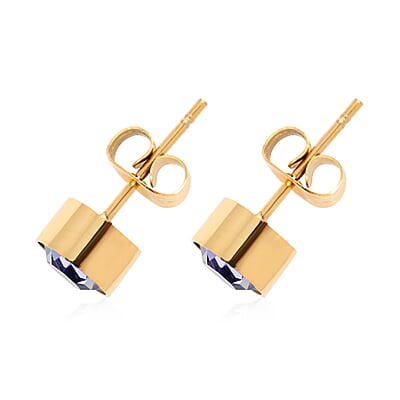 Purple Austrian Crystal Stud Earrings in ION Plated YG Stainless Steel