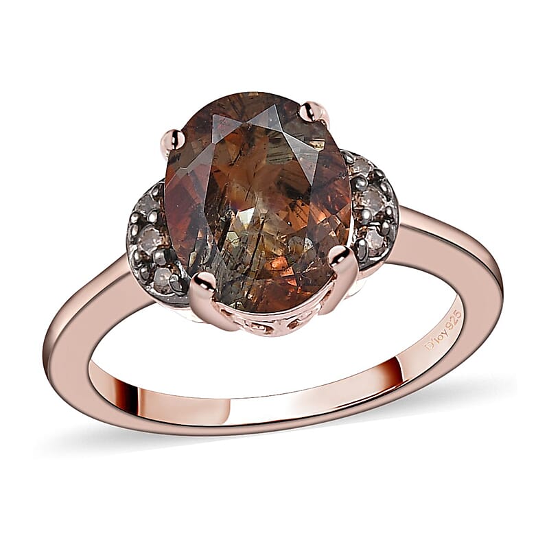 Jenipapo Andalusit and Natural Champagne Diamond Ring in Vermeil Rose Gold Over Sterling Silver (Size 10.0) 3.15 ctw