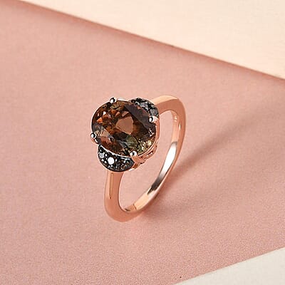 Jenipapo Andalusit and Natural Champagne Diamond Ring in Vermeil Rose Gold Over Sterling Silver (Size 10.0) 3.15 ctw