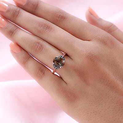 Jenipapo Andalusit and Natural Champagne Diamond Ring in Vermeil Rose Gold Over Sterling Silver (Size 10.0) 3.15 ctw