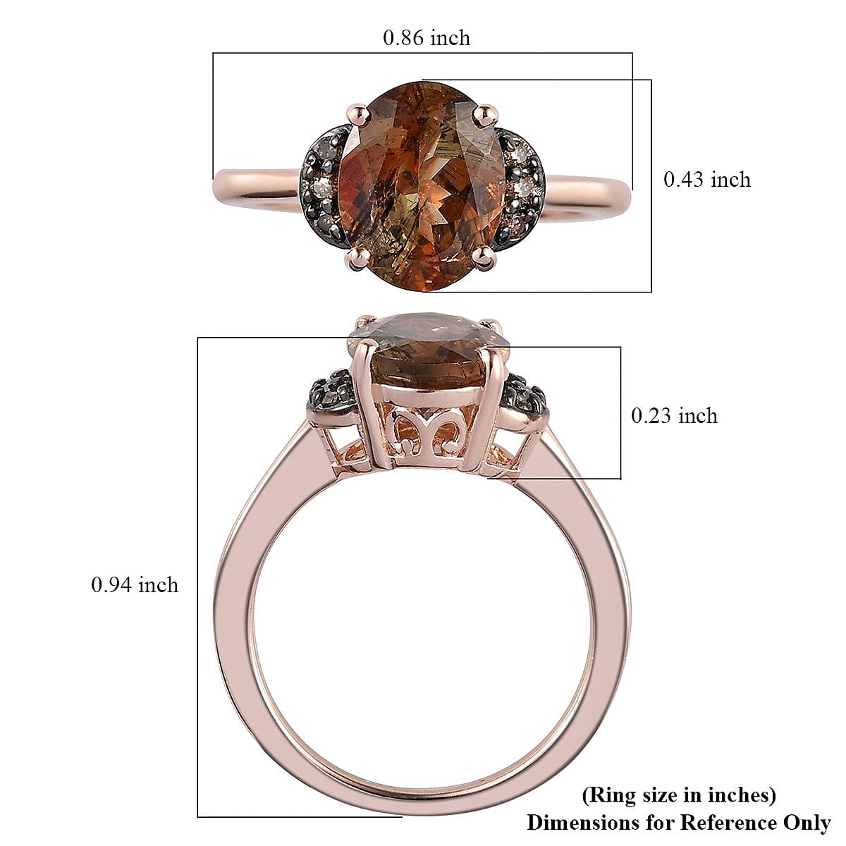 Jenipapo Andalusit and Natural Champagne Diamond Ring in Vermeil Rose Gold Over Sterling Silver (Size 10.0) 3.15 ctw