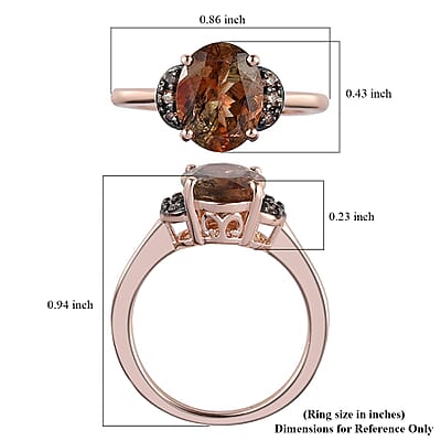 Jenipapo Andalusit and Natural Champagne Diamond Ring in Vermeil Rose Gold Over Sterling Silver (Size 10.0) 3.15 ctw