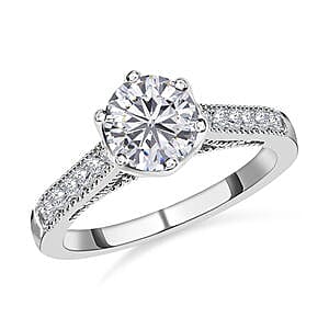 Moissanite 1.16 ctw Ring in Rhodium Over Sterling Silver (Size 10)