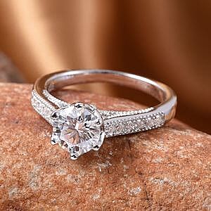 Moissanite 1.16 ctw Ring in Rhodium Over Sterling Silver (Size 11.5)