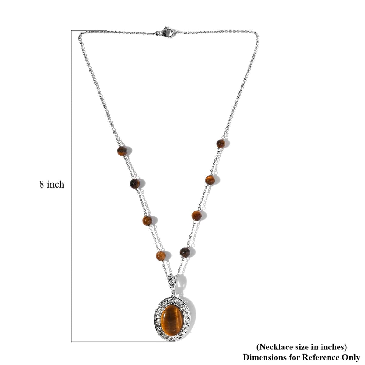 Karis Tiger's Eye Necklace (18 Inches) in Platinum Bond and Stainless Steel 16.75 ctw , Tarnish-Free, Waterproof, Sweat Proof Jewelry image number 5