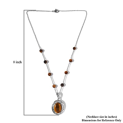 Karis Tiger's Eye Necklace (18 Inches) in Platinum Bond and Stainless Steel 16.75 ctw , Tarnish-Free, Waterproof, Sweat Proof Jewelry