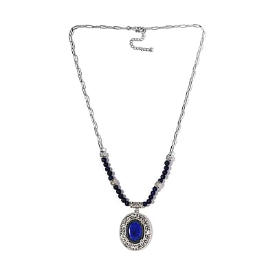 Karis Lapis Lazuli Necklace (18-20 Inches) in Platinum Bond & Stainless Steel 26.50 ctw , Tarnish-Free, Waterproof, Sweat Proof Jewelry