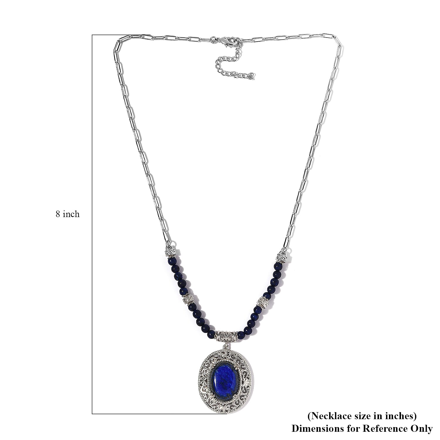 Karis Lapis Lazuli Necklace (18-20 Inches) in Platinum Bond & Stainless Steel 26.50 ctw , Tarnish-Free, Waterproof, Sweat Proof Jewelry