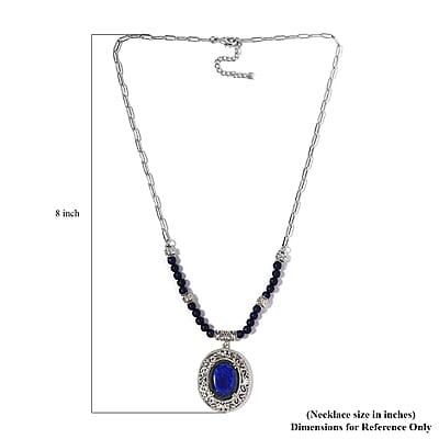 Karis Lapis Lazuli Necklace (18-20 Inches) in Platinum Bond & Stainless Steel 26.50 ctw , Tarnish-Free, Waterproof, Sweat Proof Jewelry