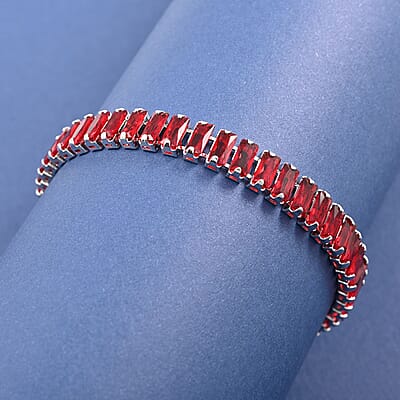 Simulated Red Diamond Tennis Bracelet in Silvertone (7.00 In) 31.50 ctw