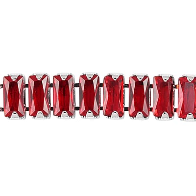 Simulated Red Diamond Tennis Bracelet in Silvertone (7.00 In) 31.50 ctw